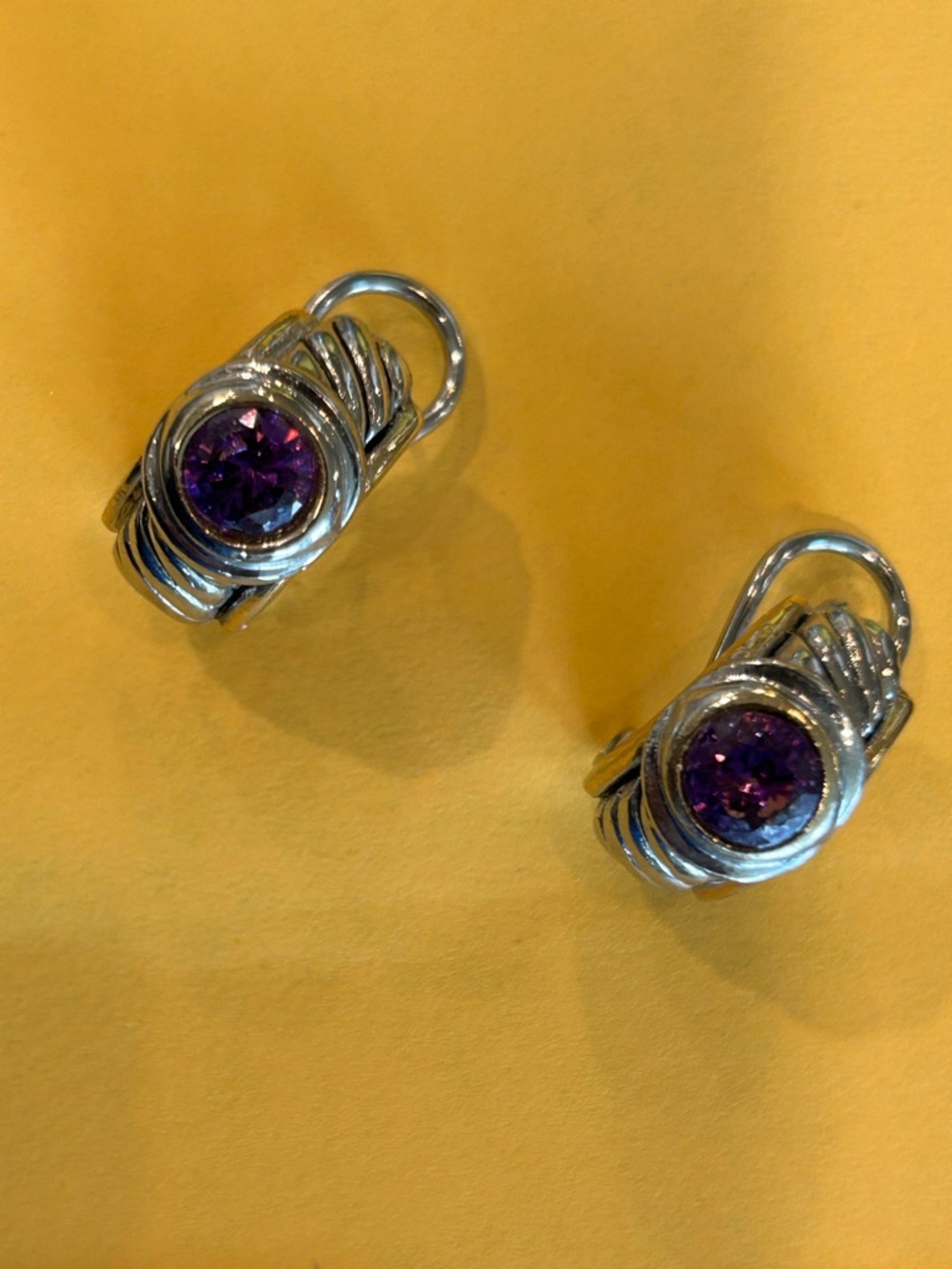 Sterling Silver and Amethyst Stone Drop Earrings - Women Jewelry